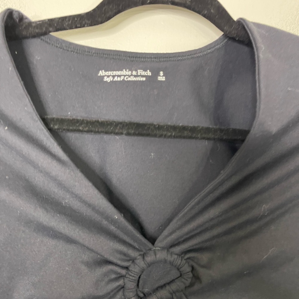 Abercrombie & Fitch Knotted Front Long Sleeve Plunge Bodysuit Sz S In Black - Picture 4 of 7